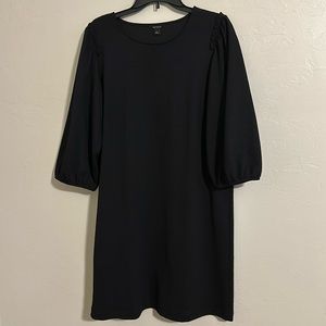 Ann Taylor Black Textured Puff Sleeve Shift Dress Women's Size Large